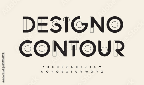 Geometric drawn font cutting edge letters outline art contour alphabet. Minimalistic futuristic typographic for modern architecture logo, abstract monogram, hud scifi text, techno space lettering