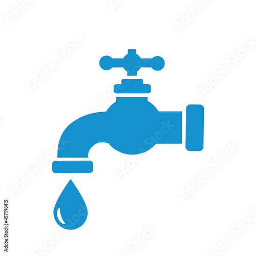 Water tap, blue icon. Isolated on white background vector illustration.