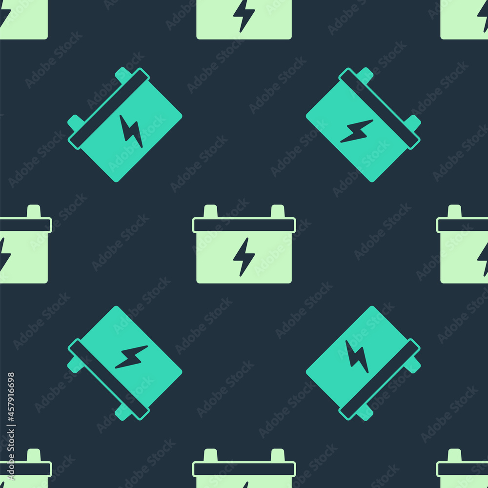 Green and beige Car battery icon isolated seamless pattern on blue background. Accumulator battery energy power and electricity accumulator battery. Vector Green and beige Car battery icon isolated seamless pattern on blue background. Accumulator battery energy power and electricity accumulator battery. Vector