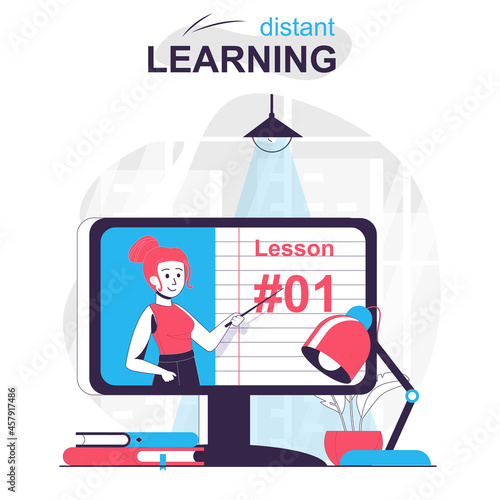 Distant learning isolated cartoon concept. Online education, e-learning, refresher courses, people scene in flat design. Vector illustration for blogging, website, mobile app, promotional materials.