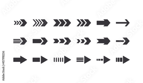 Set of Arrow Icons, Graphic Design Elements for Website Navigation, Right Direction Pointing Signs, Next Step Pictogram