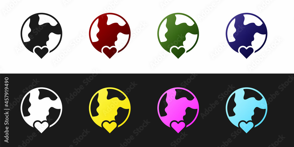 Set The heart world - love icon isolated on black and white background. Vector