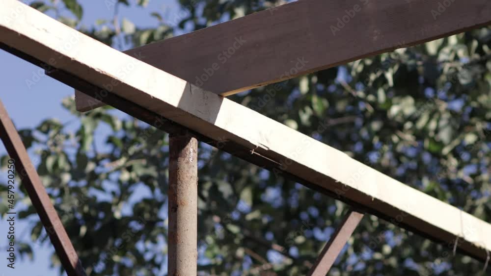 wooden beam construction of a gazebo