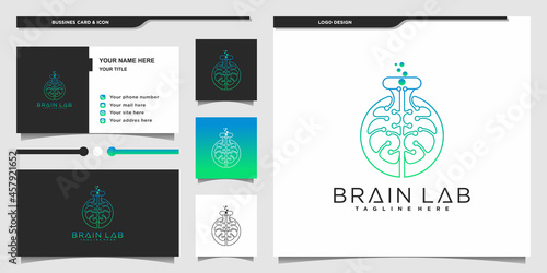 Creative brain laboratory logo design and business card design Premium vektor