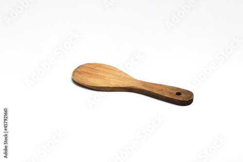 Wooden Rice Spoon Isolated on White Background