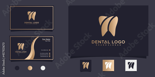 Modern dental logo design inspiration with gold gradient colour Premium vektor
