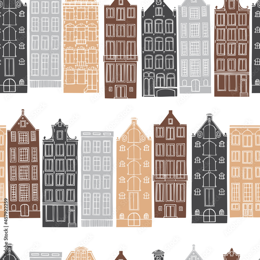 Houses of Amsterdam. Vector pattern