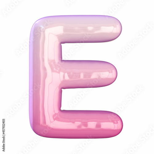 Pink latex glossy font Letter E 3D