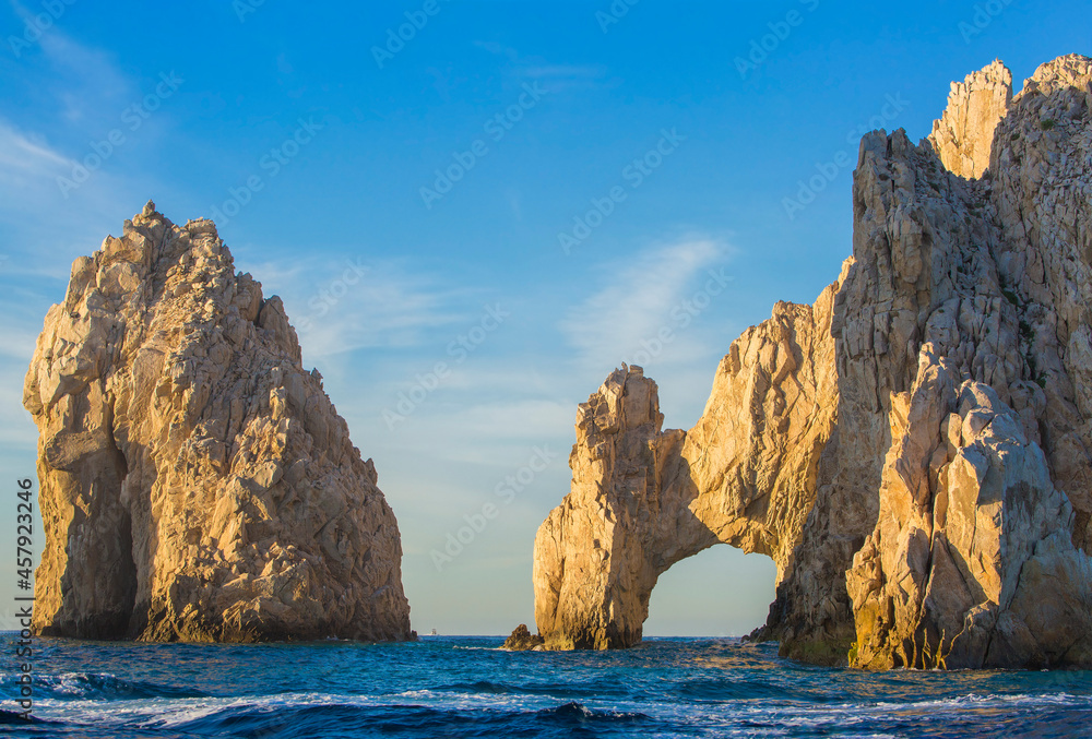 Closeup view of  the Arch and surrounding rock formations at Lands End in Cabo San Lucas, Baja California Sur, Mexico
