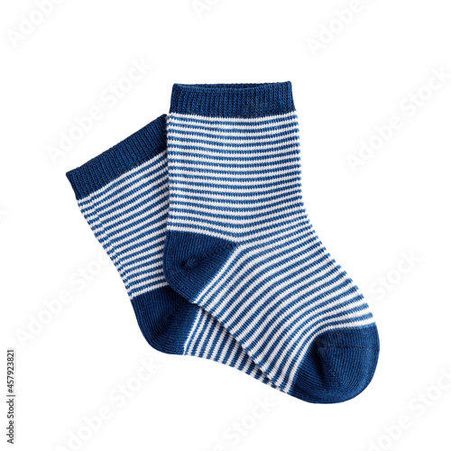 Obraz na plátně children's textile cotton soft socks light blue striped, warm woolen for kids, i