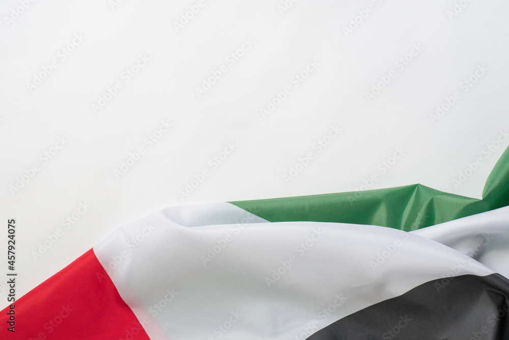 December 2 - Independence Day of the United Arab Emirates. UAE flag on a white background with space for text on top.