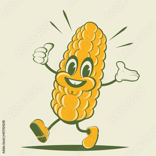 funny corn retro cartoon illustration