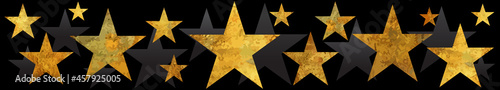 Set of stars with vector gold texture on the black background. Golden vector illustration for cover, poster, invitation, banner, flyer, mobile app. Hoiliday. Star backdrop. photo