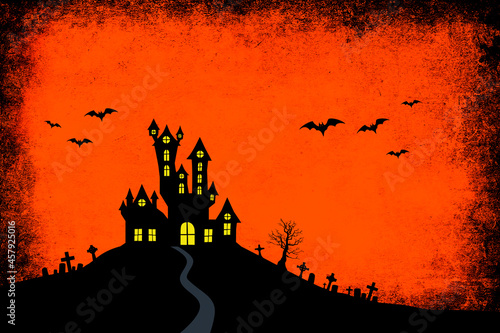 Canvastavla Red-orange grunge Halloween background illustration.