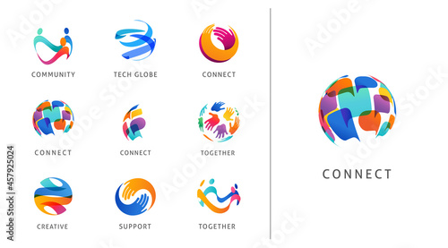 Logo set, creative, technology, biotechnology, tech icons concept design. Colorful abstract logos of creativity, community, ideas and support 