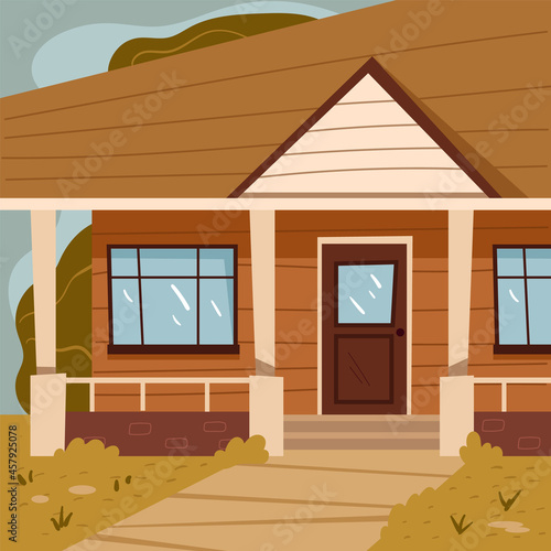 House facade front yard door simple modern style flat vector illustration