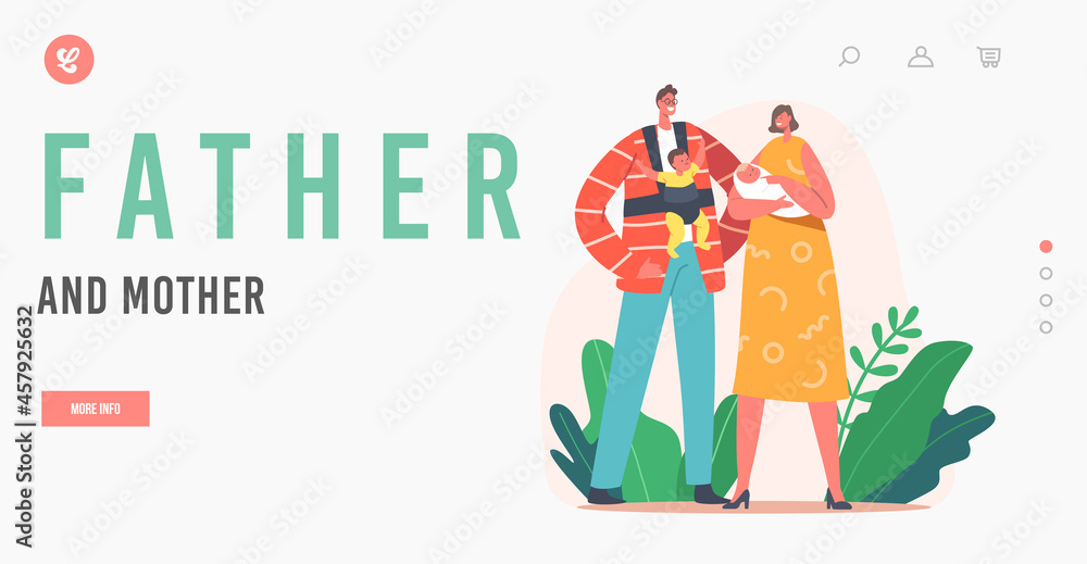 Mother and Father with Little Kids Landing Page Template. Parenting, Loving Mom and Dad Concept. Young Family Characters Mother and Father with Little Kids Landing Page Template. Parenting, Loving Mom and Dad Concept. Young Family Characters