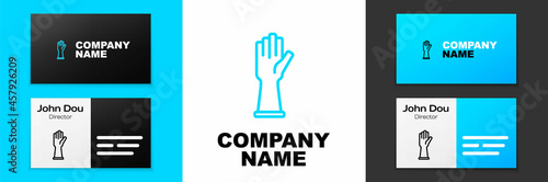Blue line Rubber gloves icon isolated on white background. Latex hand protection sign. Housework cleaning equipment symbol. Logo design template element. Vector