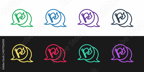 Set line Flag icon isolated on black and white background. Victory, winning and conquer adversity concept. Vector