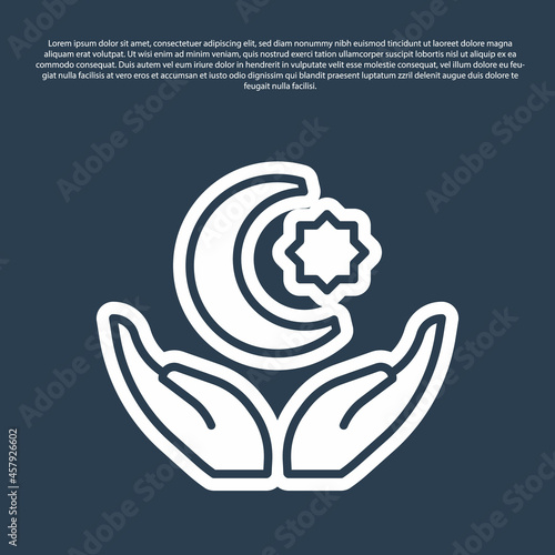 Blue line Star and crescent - symbol of Islam icon isolated on blue background. Religion symbol. Vector
