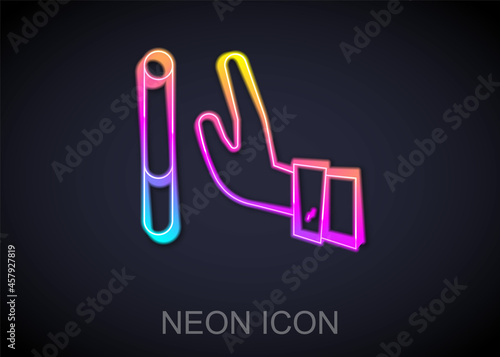 Glowing neon line Giving up cigarette icon isolated on black background. Tobacco sign. Smoking symbol. Healthy lifestyle. Vector