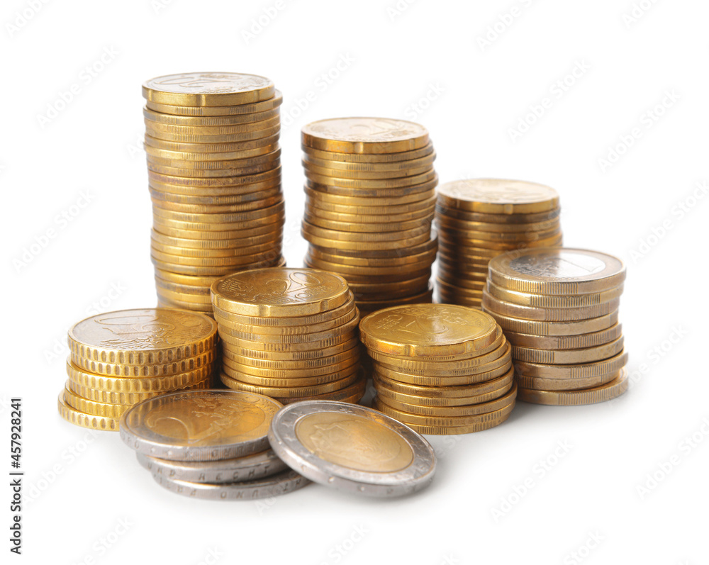 Golden coins on white background Golden coins on white background