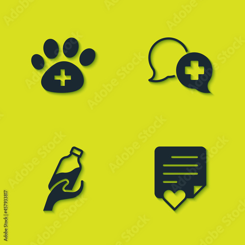 Set Veterinary clinic, Envelope with heart, Donation water and Dialogue doctor icon. Vector