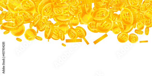 Korean won coins falling. Interesting scattered WON coins. Korea money. Sublime jackpot, wealth or success concept. Vector illustration.