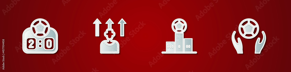 Set Sport mechanical scoreboard, Football soccer player, Award over sports winner podium and Soccer football icon. Vector Set Sport mechanical scoreboard, Football soccer player, Award over sports winner podium and Soccer football icon. Vector