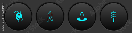 Set South Korean won coin, Ginseng root, hat and food tokpokki icon. Vector