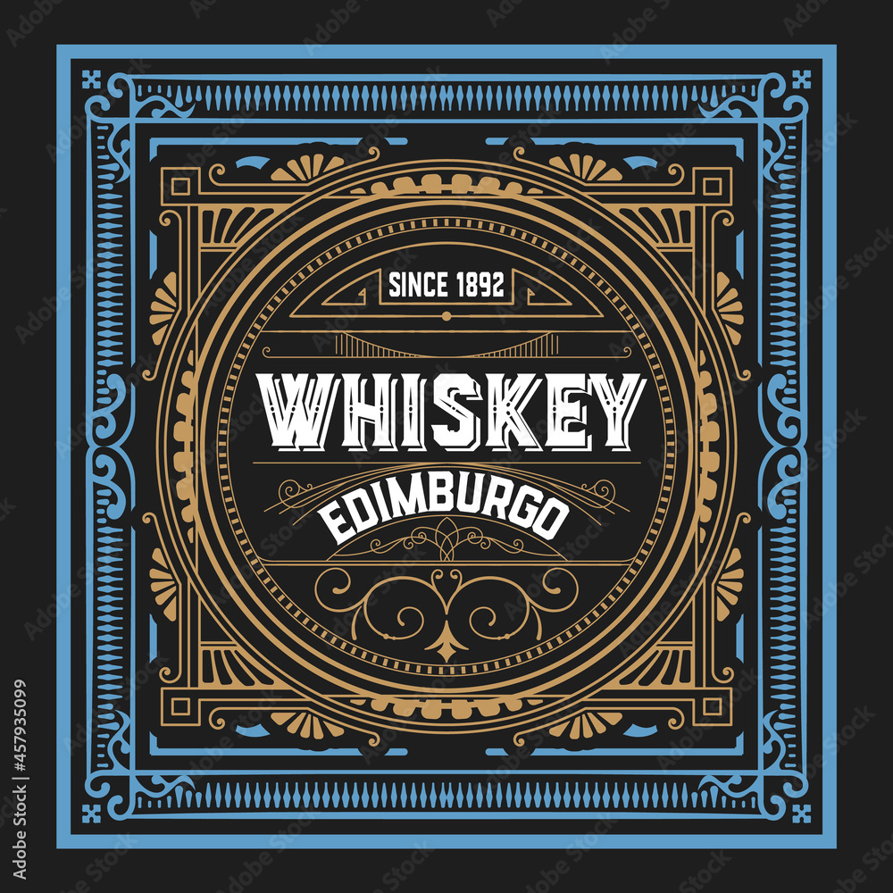 Whiskey label with old frames