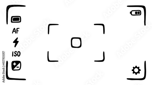 Camera viewfinder application interface on smartphone, screen. Photo shooting mode. Doodle style sketch. Vector illustration.