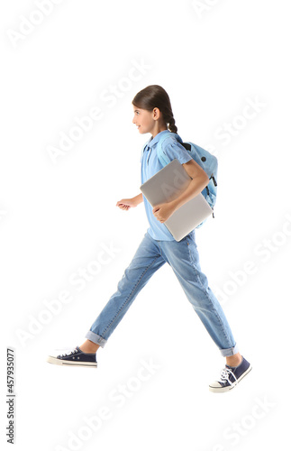 Jumping schoolgirl with lap...