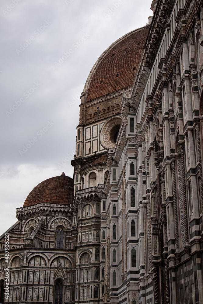 Close up of the north side of the Santa Maria Del Fiore Cathedral including part of the legendary Dome, Florence, Tuscany