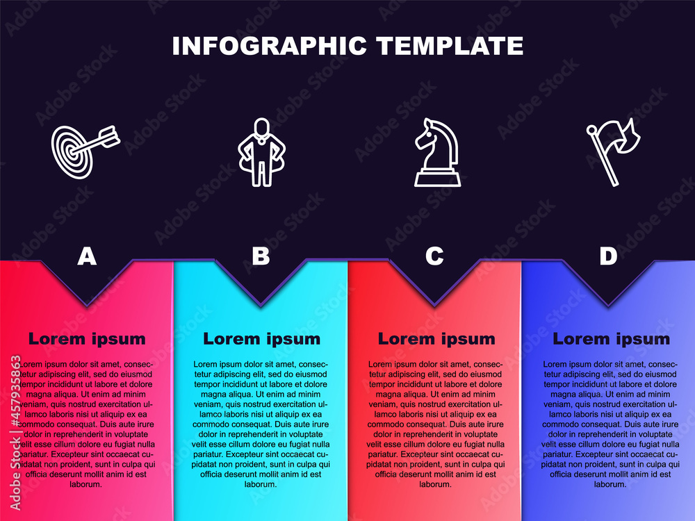 Set line Target, Head hunting, Chess and Flag. Business infographic template. Vector Set line Target, Head hunting, Chess and Flag. Business infographic template. Vector