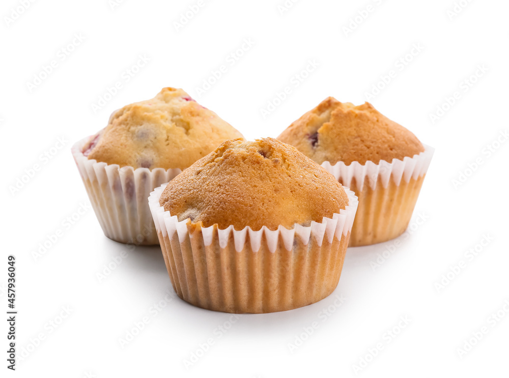 Tasty cranberry muffins on white background Tasty cranberry muffins on white background
