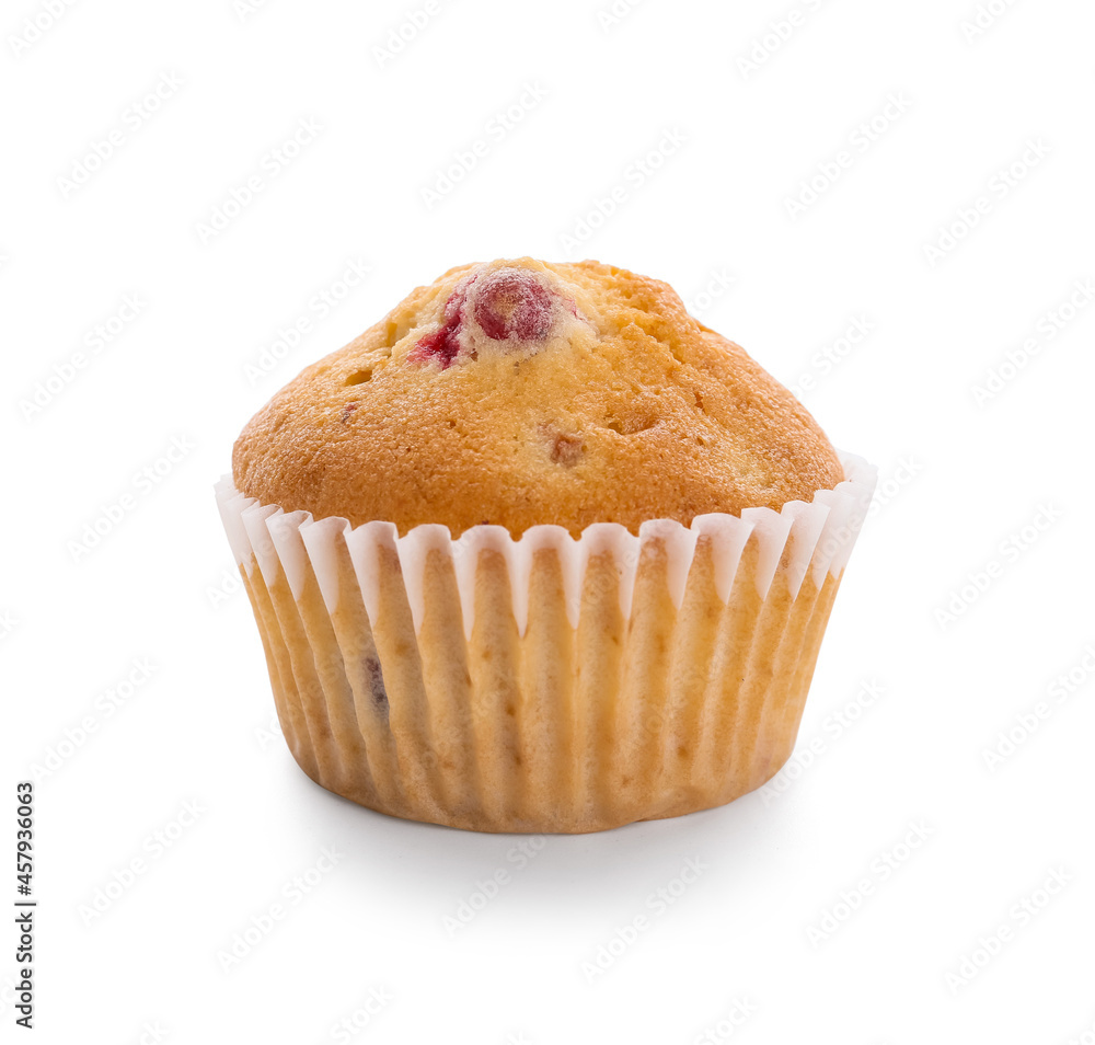 Tasty cranberry muffin on white background Tasty cranberry muffin on white background