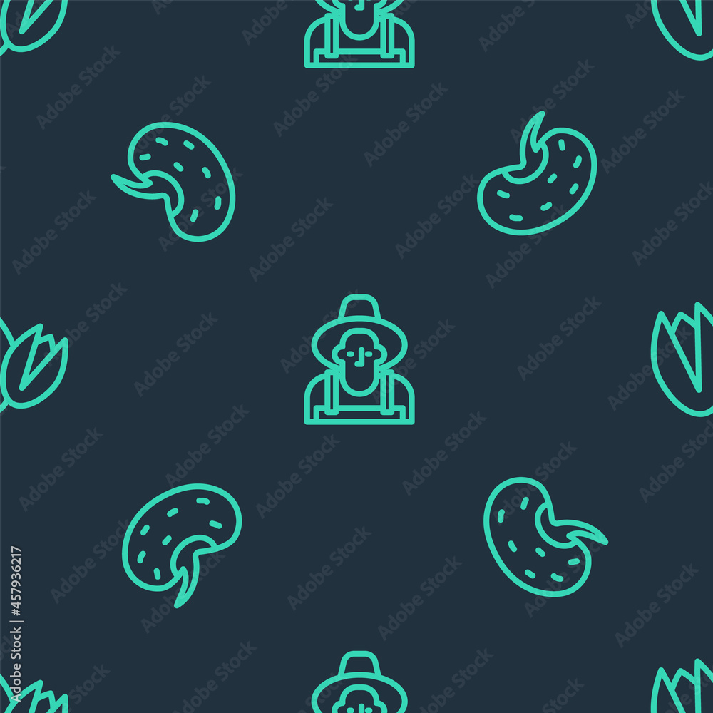 Set line Farmer in the hat, Seed and Pistachio nuts on seamless pattern. Vector Set line Farmer in the hat, Seed and Pistachio nuts on seamless pattern. Vector