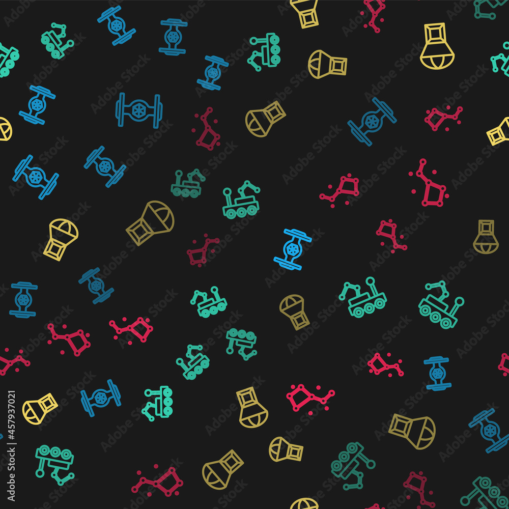 Set line Cosmic ship, Mars rover, Box flying on parachute and Great Bear constellation on seamless pattern. Vector Set line Cosmic ship, Mars rover, Box flying on parachute and Great Bear constellation on seamless pattern. Vector