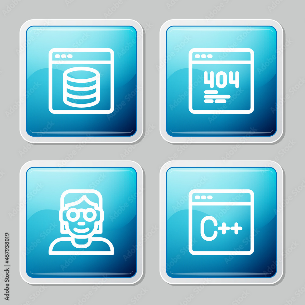 Fototapeta premium Set line Server, Data, Web Hosting, Page with 404 error, Hacker coder and Software icon. Vector