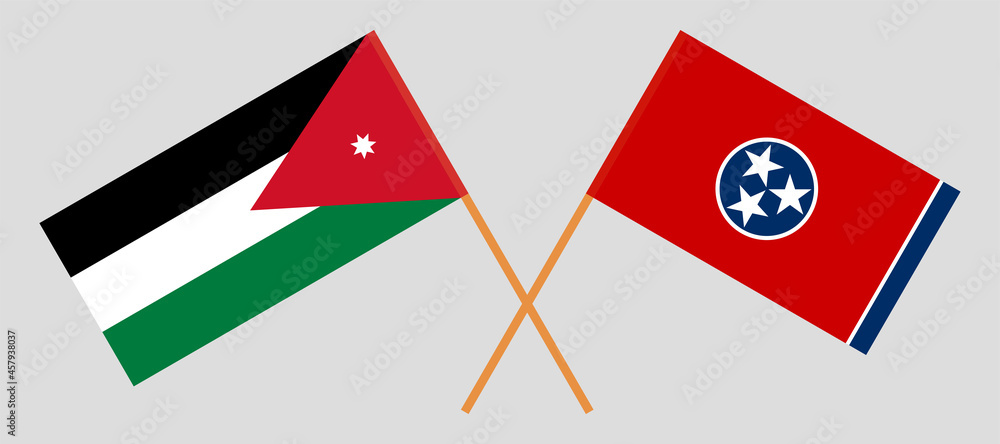Crossed flags of Jordan and the State of Tennessee. Official colors. Correct proportion Crossed flags of Jordan and the State of Tennessee. Official colors. Correct proportion