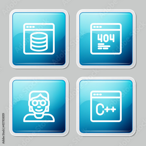 Set line Server, Data, Web Hosting, Page with 404 error, Hacker coder and Software icon. Vector