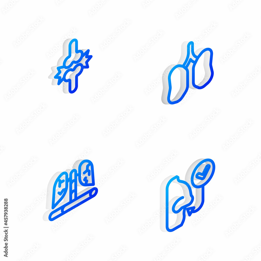 Set Isometric line Lungs, Joint pain, knee pain, Disease lungs and Healthy breathing icon. Vector Set Isometric line Lungs, Joint pain, knee pain, Disease lungs and Healthy breathing icon. Vector