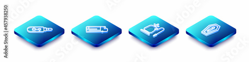 Set Isometric line Electronic cigarette, Lighter, Hookah and Death from smoking icon. Vector