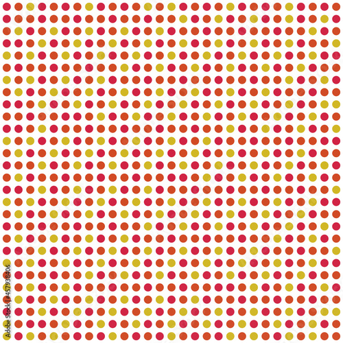 POLKA Dots of color, multi-colored, yellow, orange, red. Used for background or wallpaper. Dots color randomly positioned. 3D rendering.