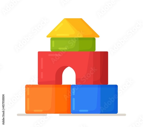 A set of block locks. Isolated blockhouse vector illustration. Children's figures for building castles, houses or halabouts. 