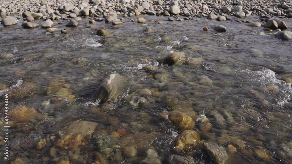 Nagara-gawa river in Gifu Japan, Slow motion pan of clear running water Nagara-gawa river in Gifu Japan, Slow motion pan of clear running water