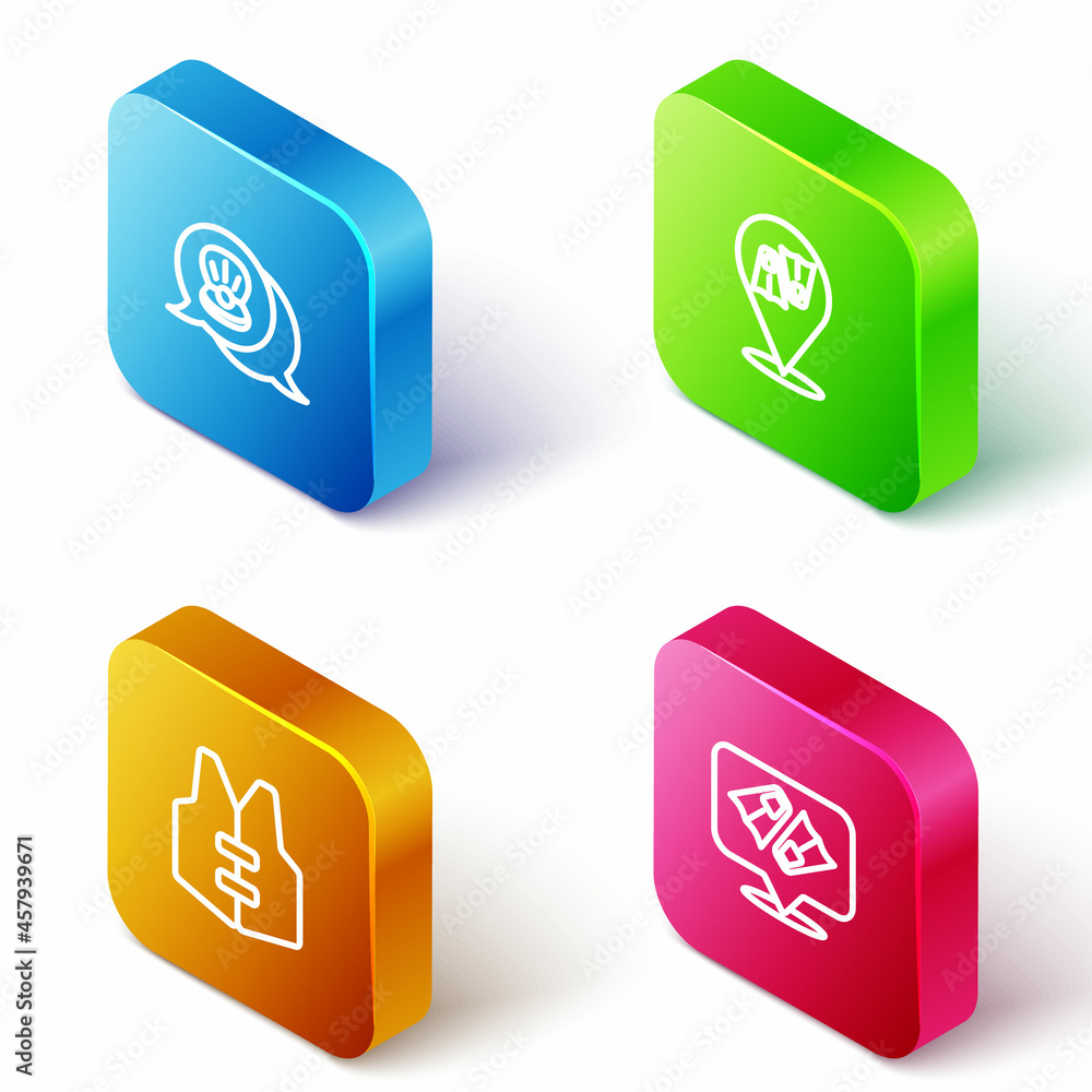 Set Isometric line Scallop sea shell, Flippers for swimming, Life jacket and icon. Vector Set Isometric line Scallop sea shell, Flippers for swimming, Life jacket and icon. Vector