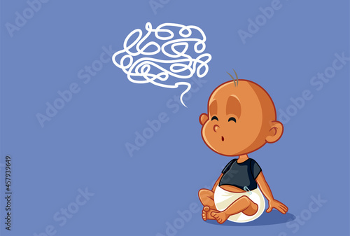 Puzzled Baby Learning Language Vector Cartoon Illustration