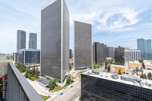 Aerial view of buildings in a modern metropolitan neighborhood